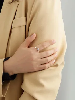 PFHOO Rýdzeho Striebra 925 Šperky Minimalistický Zásnubný Prsteň Nepravidelné Vlny Jasné, CZ Prst Prstene Pre Ženy Valentína Darček
