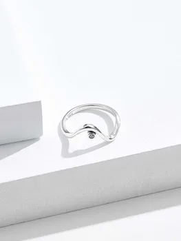PFHOO Rýdzeho Striebra 925 Šperky Minimalistický Zásnubný Prsteň Nepravidelné Vlny Jasné, CZ Prst Prstene Pre Ženy Valentína Darček