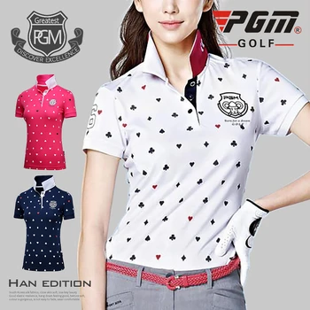 PGM Golf Nosiť Ženy Tlač Golf tričká Krátky Rukáv Priedušná Topy Zase Dole Golier Slim Golfové Oblečenie Športové