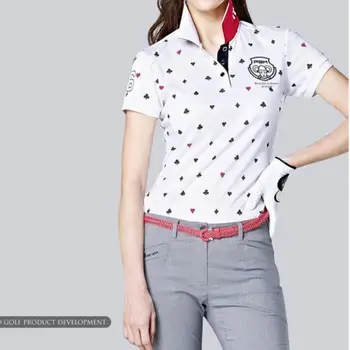 PGM Golf Nosiť Ženy Tlač Golf tričká Krátky Rukáv Priedušná Topy Zase Dole Golier Slim Golfové Oblečenie Športové