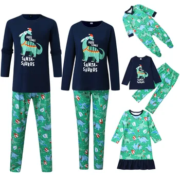 Pijamas de navidad známe Vianočné Rodiny Zodpovedajúce Oblečenie Dinosaura Tlač, Blúzky, Topy, Nohavice Rodinu Vianočné Oblečenie pajama