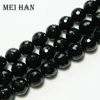 Ping Meihan 4 & 6 & 8 mm prírodné čierny achát tvárou kolo Voľné korálky pre šperky DIY tvorby dizajnu alebo urob si sám