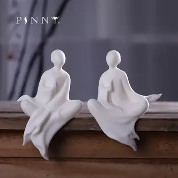 PINNY Biely Porcelán Zen Výzdoba Keramiky Mních Figúrka Dekoratívne Sochy Pre Domáce Creative Zen Ozdoby