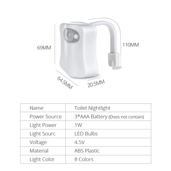 PIR Snímač Pohybu Wc Sedadlo Svetlo 8 Farieb AAA Batérie Powered Inteligentné Lampy, Wc Misa WC Wc Sedadlo Osvetlenie