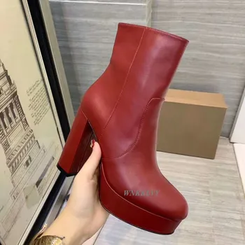 Platformy robustný vysokom podpätku topánky ženy pravej kože zips členková obuv jeseň zimné topánky, krátke botas 2020 zapatos de mujer