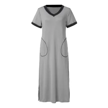 Plavky Dlho Nightgown Žien Ultra-Mäkké Nightshirt Plnej Dĺžke Sleepwear s Vrecku Voľné Spánku Šaty, oblečenie pre voľný čas 40FE01