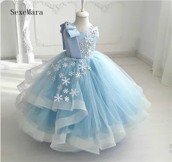 Plesové šaty, sky blue (nebeská modrá tylu kvetina dievča šaty dievčatko narodeninovej party šaty deti oblečenie na zákazku veľkosti 12M-14year
