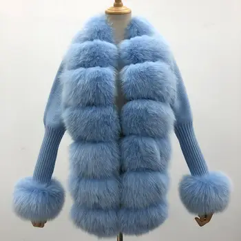 Pletené Fox Kožušiny Sveter Pre Ženy, Dámy Tenký Fleece Zimný Kabát Cashmere Teplejšie Vlnené Oblečenie