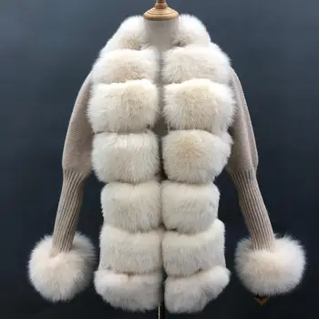 Pletené Fox Kožušiny Sveter Pre Ženy, Dámy Tenký Fleece Zimný Kabát Cashmere Teplejšie Vlnené Oblečenie