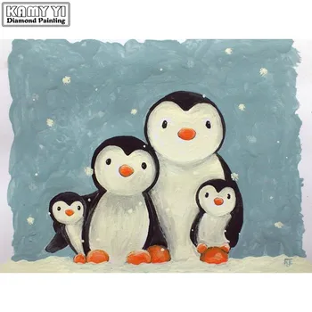 Plné Námestia/Kolo Vŕtať 5D DIY Diamond Maľovanie Penguin rodina 3D Výšivky Cross Stitch Mozaiky Drahokamu HYY