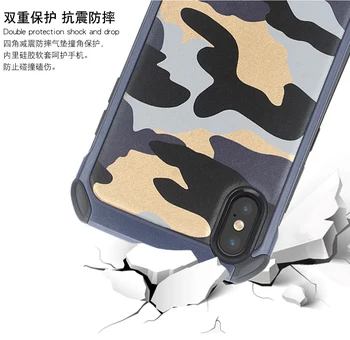 Plnú Ochranu puzdro pre iPhone X XS Max 2v1 Brnenie Hybrid Plast+TPU Armády Camo Kamufláž Zadný kryt pre iphone8 7Plus 6s 5 SE