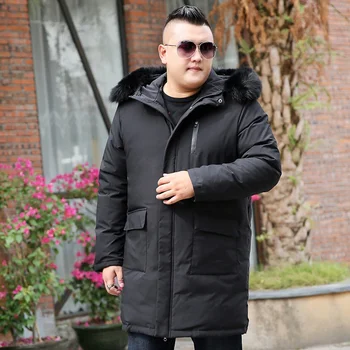 Plus veľkosť 11XL nadol bunda muž vysoký mužov dlhej časti veľkej kožušiny golier zimné extra veľké mužov kabát bunda čierna 9XL 8XL 7XL