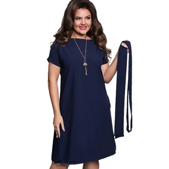 Plus Veľkosť 2019 Ženy Oblečenie Letné jednofarebné O-krku Bodycon Šifón Šaty Elegantné Bežné Ženy Modré Šaty Veľkých Veľkostí
