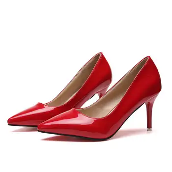 Plus Veľkosť 34-40 HOT Ženy Topánky Ukázal Prst Čerpadlá Patent Kožené Šaty Vysoké Podpätky Lodné Topánky Svadobné Topánky Zapatos Mujer