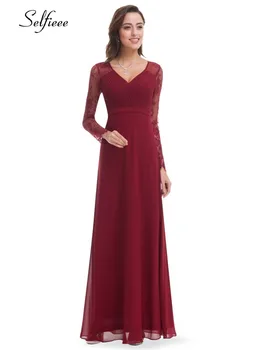 Plus Veľkosť Elegantné Šaty A-Riadok Tvaru Čipky Celý Rukáv Party Šaty Žien Večer Formálne Sexy Vintage Letné Šaty 2020