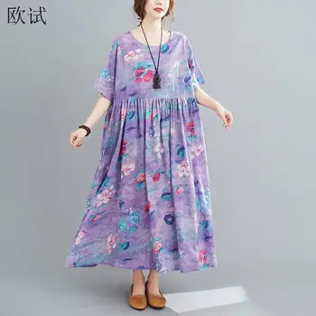Plus Veľkosť Elegantný Kvetinový Letné Plážové Oblečenie Bavlnené Dlhé Dámske Šaty pre Ženy 4XL 5XL 6XL Nadrozmerné kórejský Bežné Šaty 2020