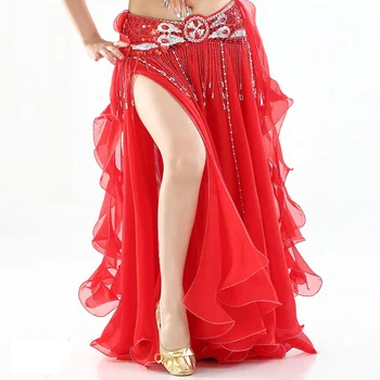 Plus Veľkosť Farbou Brušného Tanca Sukne Žena Šifón Split Sexy Cigán Španielsky Flamenco Orientálna Etnických Výkon Kostýmy