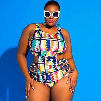 Plus Veľkosť Plaviek Obväz Vystrihnúť Plavky Ženy Jednodielne Plavky Africkej Tlače Monokin Veľké Veľkosti Kombinézu Sexy Plavky