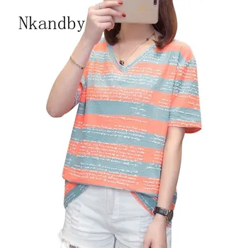 Plus Veľkosť Prekladané Harajuku T-shirt Ženy Lete tvaru Krátky Rukáv Bavlna Dámske Tričko Estetické Streetwear Veľké Topy Čaj