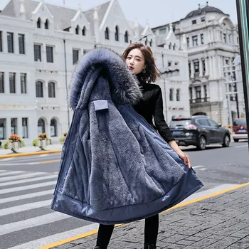 Plus veľkosť S-6XL Bavlna Zahustiť Teplá Zimná Bunda, Kabát Ženy Bežné Dlho Parkas Zimné Kožušinu Obložením Kapucňou Vetrovka Mujer Coats