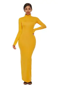 Plus Veľkosť Ženy Turtleneck Dlhý Rukáv Tvárny Maxi Šaty 2020 Jar Leto Pevné Bežné Slim Bodycon Dlhé Šaty Vestidos 5XL