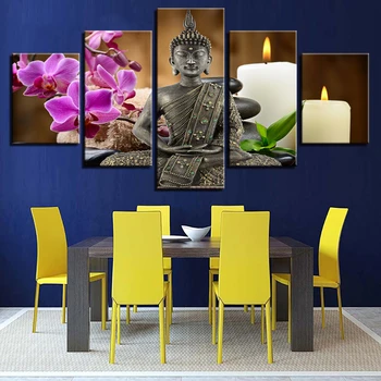 Plátno HD Výtlačkov Obrázkov Domova Rámec 5 Kusov Buddha Zen Obrazy Mora Orchidea Sviečka Plagáty Na Steny v Obývacej Izbe Umenie