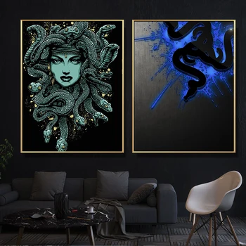 Plátno na Maľovanie na Stenu Umenie Medusa Hlavu Modrá abstraktný Obraz Plagáty HD Moderné Klasická tlač Dekoratívne Maľby