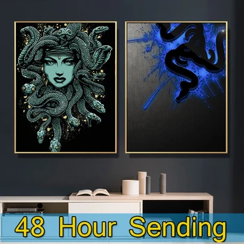 Plátno na Maľovanie na Stenu Umenie Medusa Hlavu Modrá abstraktný Obraz Plagáty HD Moderné Klasická tlač Dekoratívne Maľby