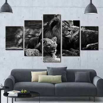 Plátno na Stenu Umenie Obrázkov 5 Ks Čierne Pozadie lev Maľovanie Moderné Vytlačí Animas Plagát Domova umelecké Diela
