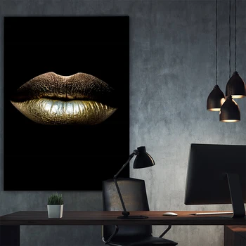 Plátno Nordic Maľovanie Potlačou, Zlaté Pery Gradient Sexy Domova Plagáty Na Stenu Umelecké Diela Modernej Spálne Rámci Modulárneho Obrázky