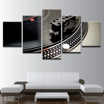 Plátno Obrazy Domova HD Vytlačí Tanečná Sála Bar Plagáty 5 Kus DJ Hudobný Nástroj, Gramofóny, Obrázky, Nočný Klub Wall Art