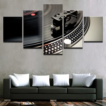 Plátno Obrazy Domova HD Vytlačí Tanečná Sála Bar Plagáty 5 Kus DJ Hudobný Nástroj, Gramofóny, Obrázky, Nočný Klub Wall Art