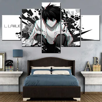 Plátno Obrázky Domov Dekoratívne Obývacia Izba Rámec 5 Kusov Death Note L Maľby HD Vytlačí Wall Art Animácie Plagát