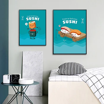 Plátno umenie karikatúry Japonského jedla sushi plátno, tlač plagátu pre obývacia izba estetické izba dekor obrazov na stenu spálňa decor