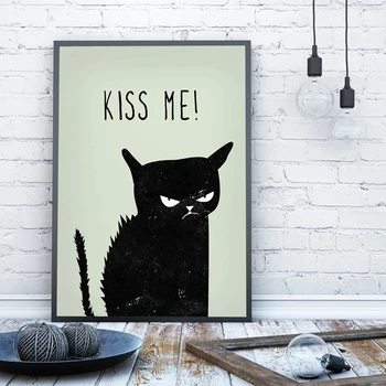 Plátno, Vytlačí Maľovanie Nordic Štýl Angry Čierne Mačky Kiss Me Plagáty Na Stenu Umenie Zvierat, Obrázky, Obývacia Izba Domáce Dekorácie