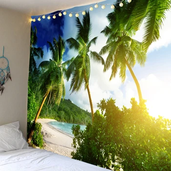 Pláž coconut tree scenérie gobelín lese les scéna na pláži závesné látkové dekorácie visí látky opony visí handričkou