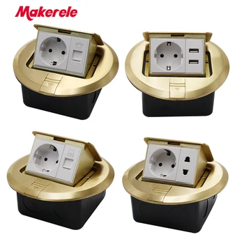 Podlahy Zásuvky Normy EÚ okrúhly tvar Pop-Up Zásuvky Box s rj45 net/telefón/USB konektor zliatin Medi panel Makerele