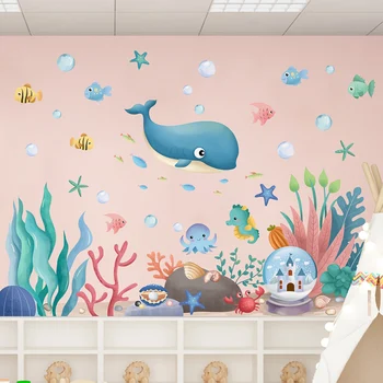 Podmorské Koralové Zoskupení Rastliny Stenu, Nálepky DIY Veľryba Ryby Stenu pre Deti Detská Izba Spálňa Kúpeľňa Dom Dekorácie