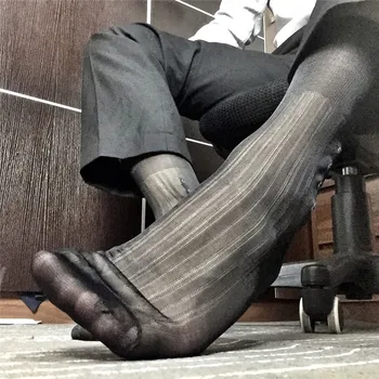 Podnikanie mužov Šaty Ponožky Sexy Muž Formálne Šaty Obyčajné Ponožky Podnikania Muži Denné Nosenie Ultra-tenké Sexy Čierne Obyčajné Ponožky
