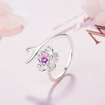Podpora 925 sterling silver módne Čerešňové kvety kvetinové crystal dámske'finger strany, prstene, šperky ženy otvoriť č fade krúžok