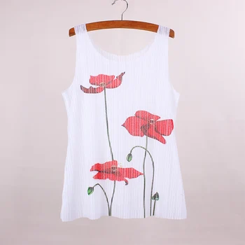 Podpora predaja ženy tank topy červený kvet tlač dievčatá letné šaty priedušná textílie bez rukávov o-neck top lady tees veľkoobchod