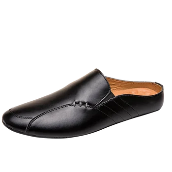 Polovica Papuče Mužov 2019 Lete British Fashion Muža, Originálne Kožené Topánky Sklzu na Dizajnér Ploché Mokasíny Lenivý Bežné Kožené Sandále