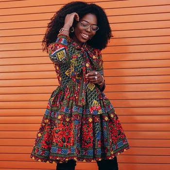 Polyester Afriky Šaty Pre Ženy 2021 Jar Leto Midi Šaty Dámske Afriky Elegantné Dashiki Tlač Župan Afrike Oblečenie