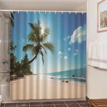 Polyester Waterproof Sprchové Závesy Hammock Beach Palma Prímorské Scenérie dekorácií v Kúpeľni Vaňa Záclony douchegordijn 3d