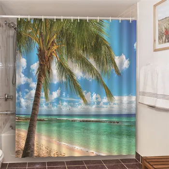 Polyester Waterproof Sprchové Závesy Hammock Beach Palma Prímorské Scenérie dekorácií v Kúpeľni Vaňa Záclony douchegordijn 3d