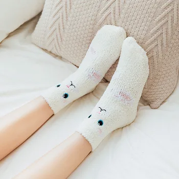 Ponožky Ženy Teplá Zimná Ponožka Pre Grils Roztomilý Zvierat Dizajn Jeleň Vianočné ponožky Darček 3D Načechraný Coral Velvet Hrubé Žena Sox