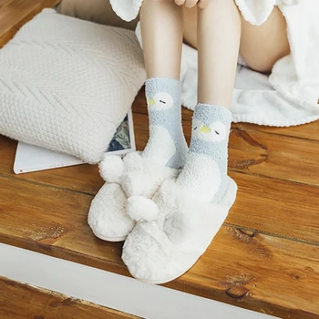 Ponožky Ženy Teplá Zimná Ponožka Pre Grils Roztomilý Zvierat Dizajn Jeleň Vianočné ponožky Darček 3D Načechraný Coral Velvet Hrubé Žena Sox