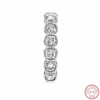 Populárne 925 Sterling Silver Zvodné Vankúš Stohovateľné Prstene pre Ženy Šperky Funkciu Podmanivý Cushion-cut Jasné, CZ FLR099