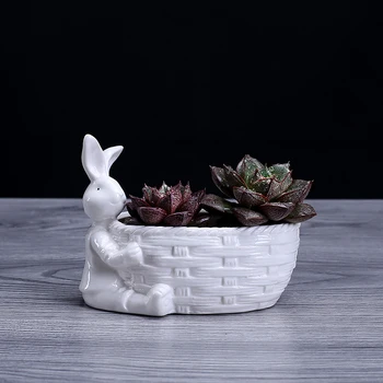 Porcelán Bunny Figúrka Sukulentných Rastlín Hrniec Dekoratívne Plochy Keramiky Králik Kvet Kvetináč Záhrada Ornament Plavidlá Príslušenstvo