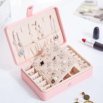Portable multi-function PU kožené šperky box čerstvé a jednoduché náušnice, prsteň multi-function šperky úložný box
